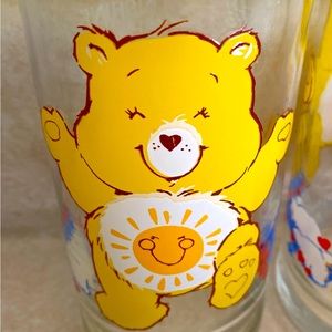 Care Bears Funshine Bear Vintage 1983 Drinking Glasses Pizza Hut  2 Glasses